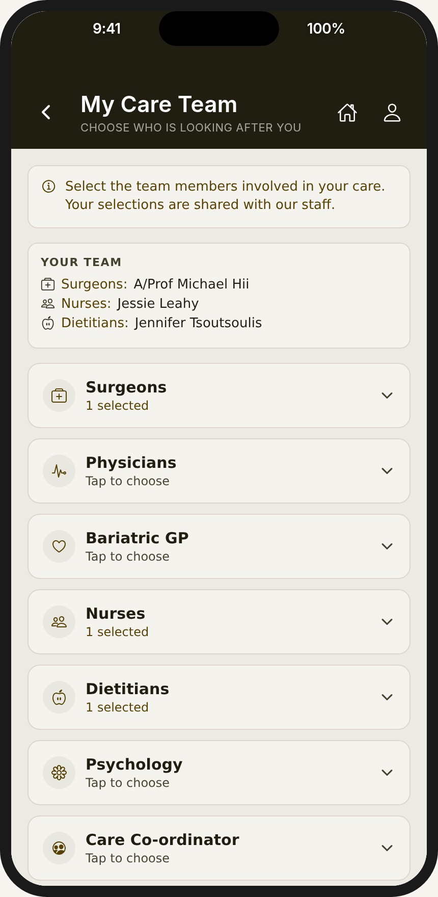 Messages screen of the Meridian patient app
